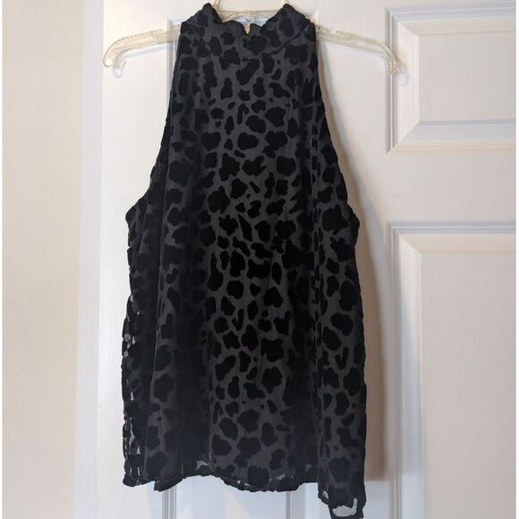 Greylin Tops - Black Velvet Burnout Sleeveless Top Animal Print Whimsigoth Witchy Festival